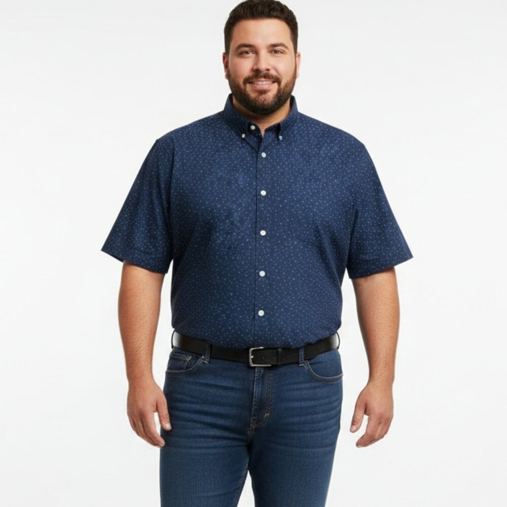 Perry Ellis Blue Polka Dot Print Short Sleeve Button Up Shirt 3X